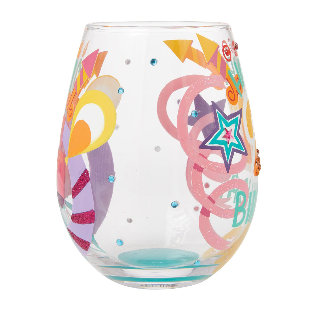 Happy 21st Birthday Hand Painted Stemless Wine Glass