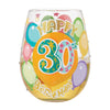 Happy 30th Birthday Hand Painted Stemless Wine Glass