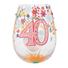 Happy 40th Birthday Hand Painted Stemless Wine Glass