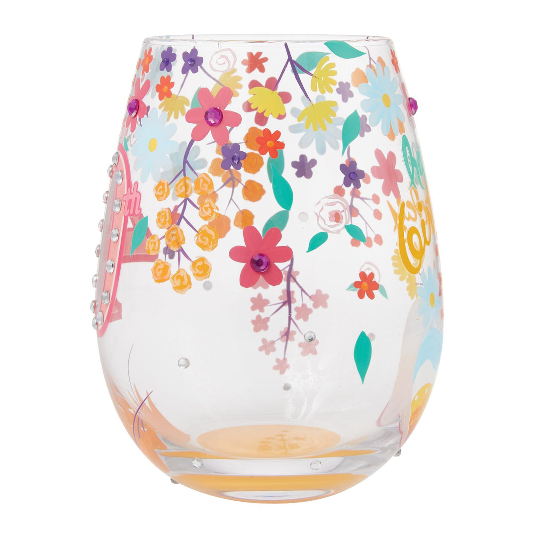 Happy 40th Birthday Hand Painted Stemless Wine Glass