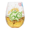 Happy 60th Birthday Hand Painted Stemless Wine Glass
