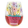 Best Teacher Ever Hand Painted Stemless Wine Glass