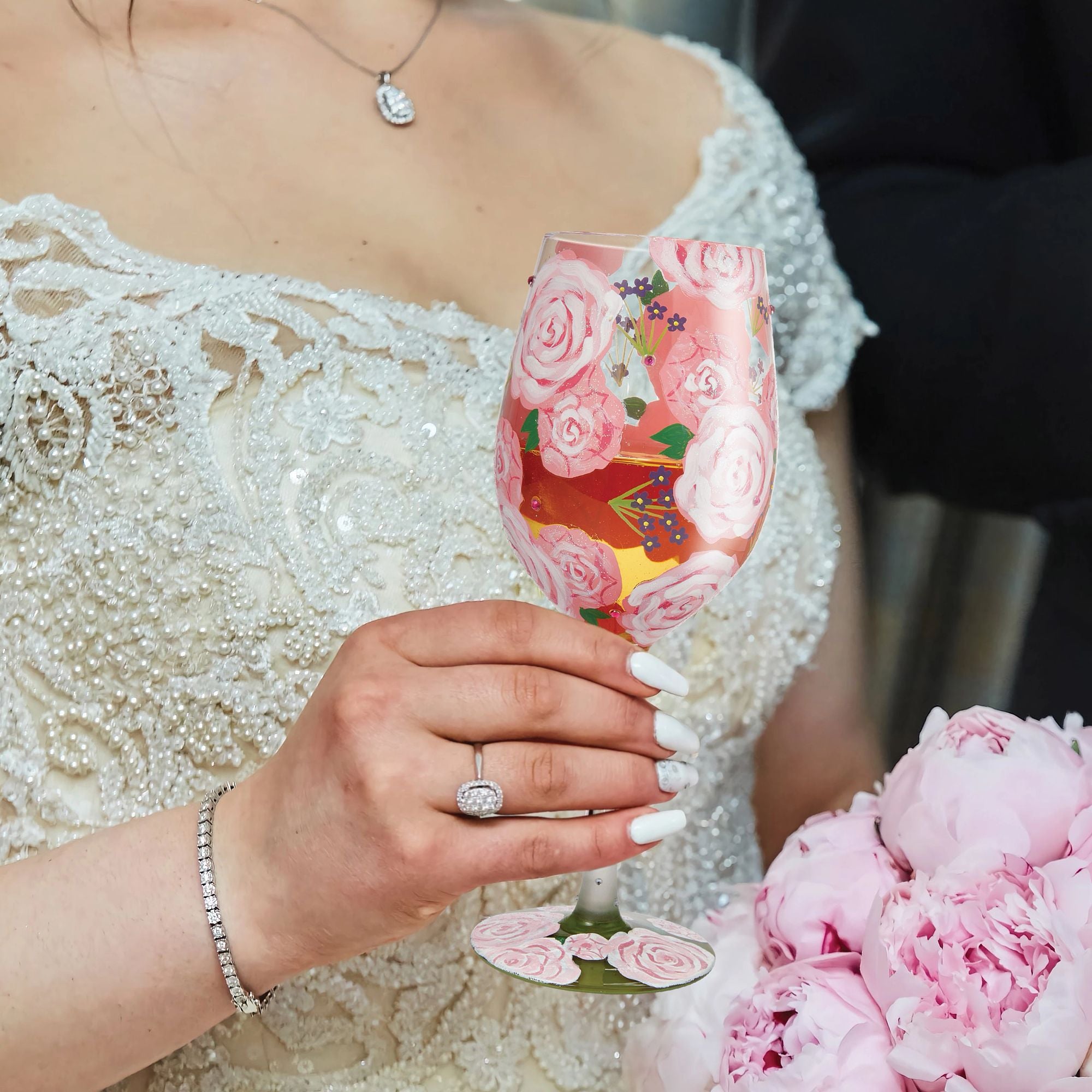Pretty as a Peony Hand Painted Wine Glass – Designs by Lolita