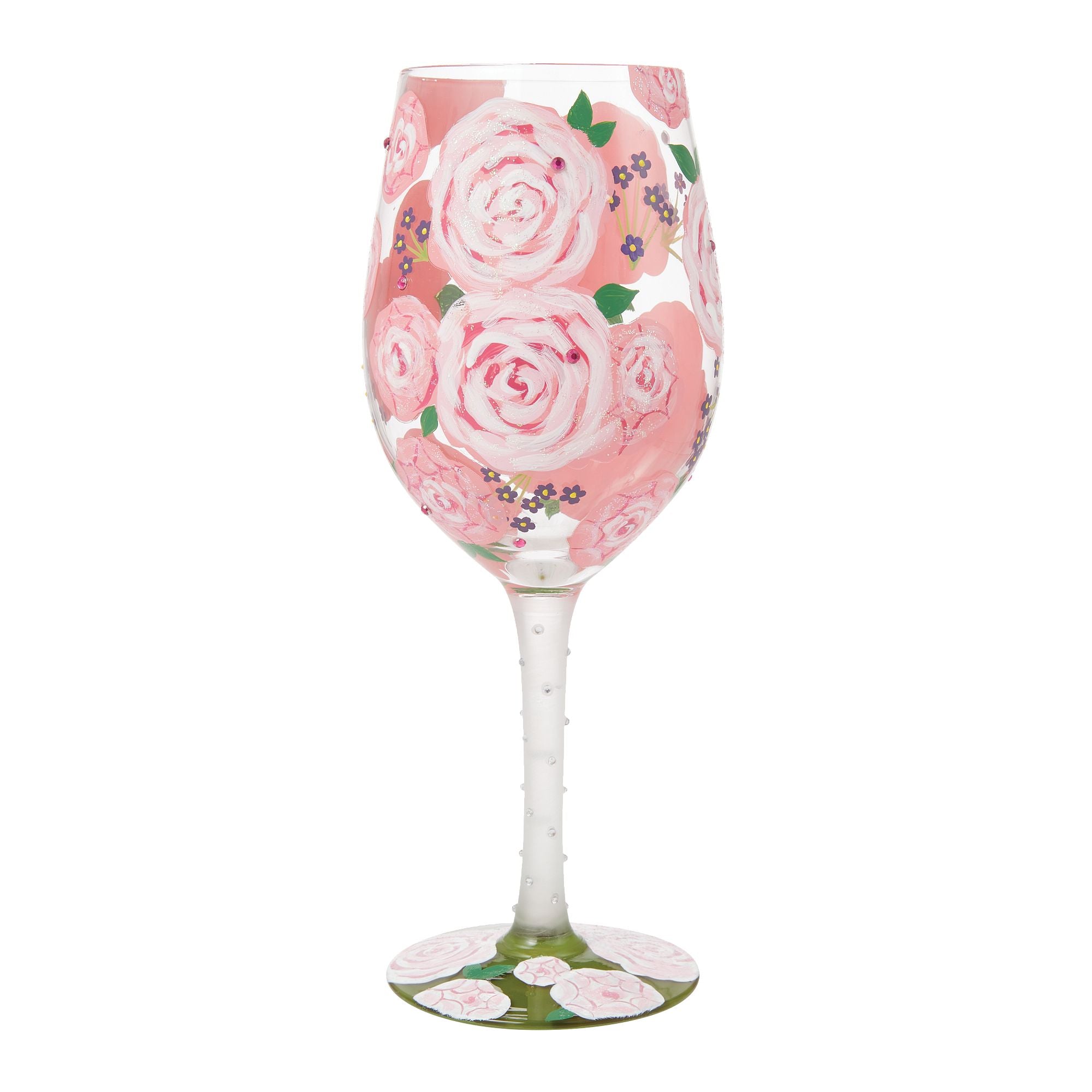Pretty as a Peony Hand Painted Wine Glass