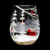 Home for the Holidays Hand Painted Stemless Wine Glass