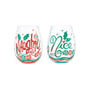 Naughty and Nice Hand Painted Stemless Wine Glass Set