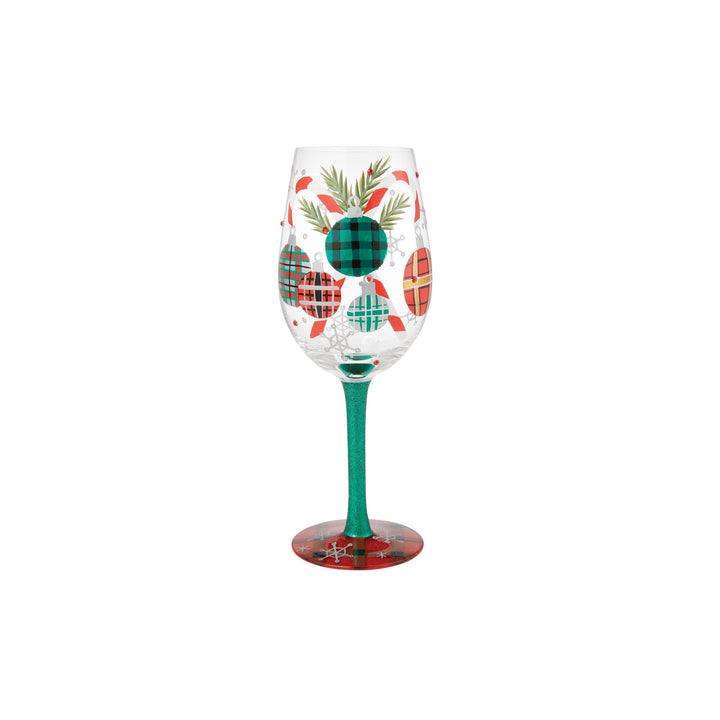 A Plaid Kind of Christmas Hand Painted Wine Glass