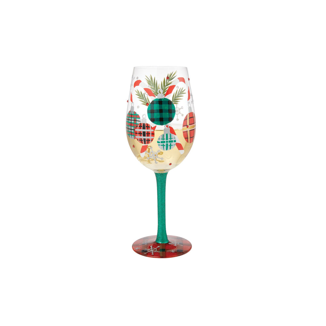 A Plaid Kind of Christmas Hand Painted Wine Glass