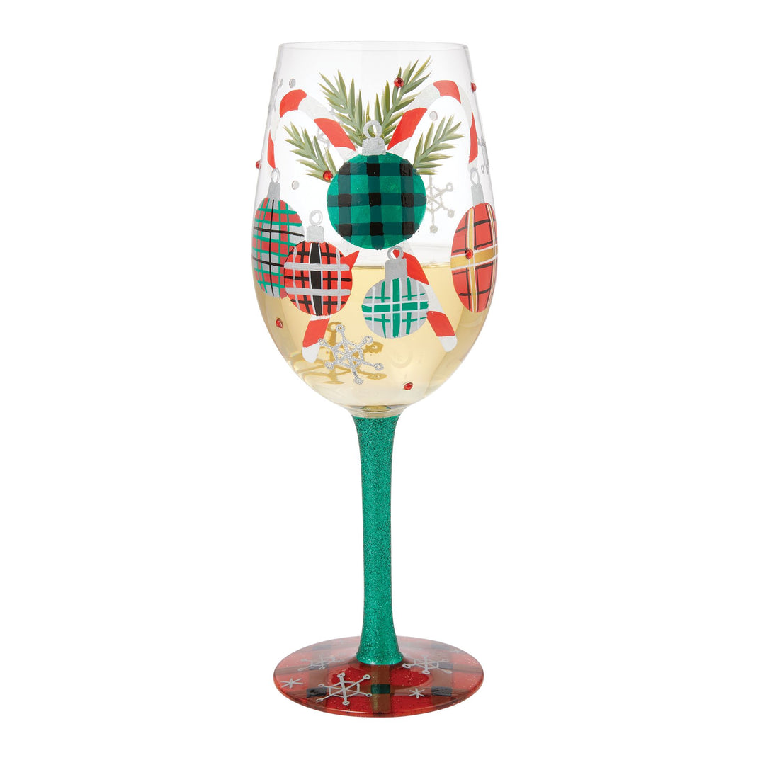 A Plaid Kind of Christmas Hand Painted Wine Glass
