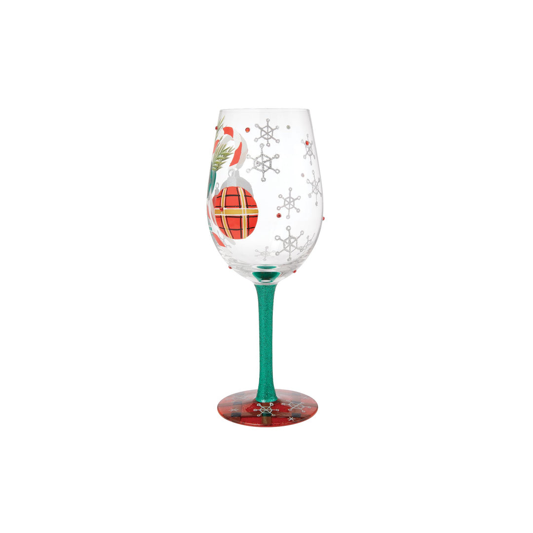 A Plaid Kind of Christmas Hand Painted Wine Glass