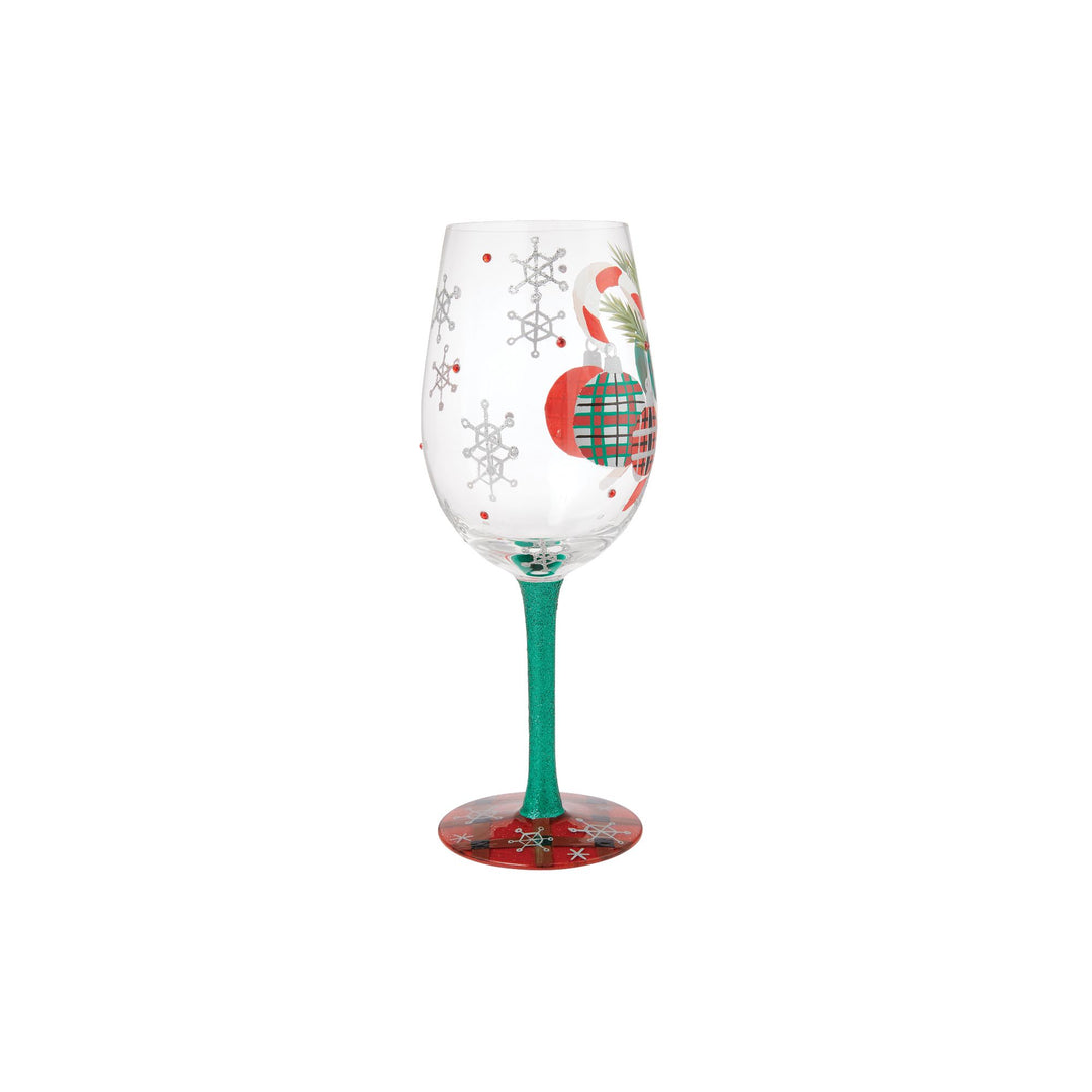 A Plaid Kind of Christmas Hand Painted Wine Glass