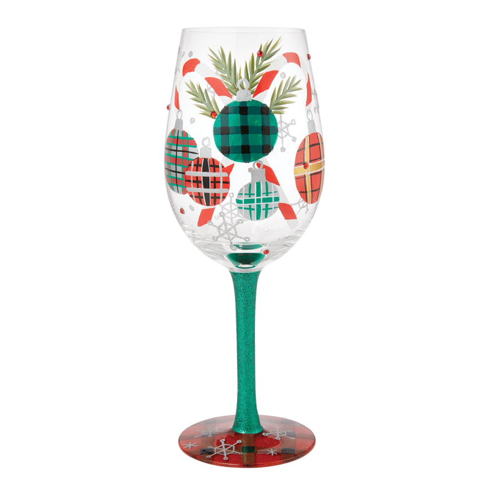 A Plaid Kind of Christmas Hand Painted Wine Glass