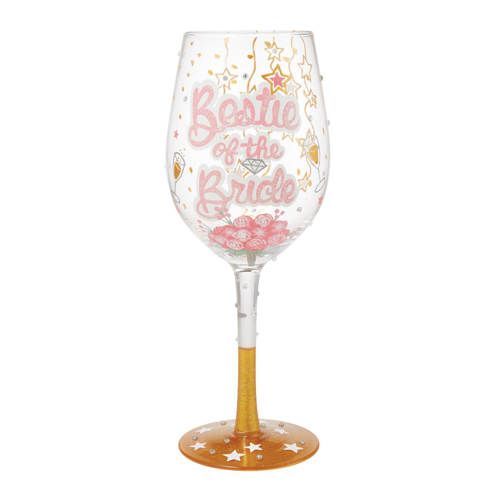 Bestie of the Bride Hand Painted Wine Glass