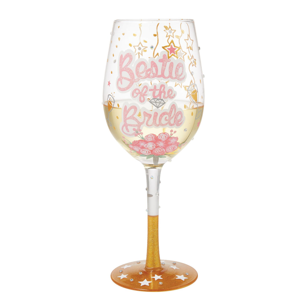 Bestie of the Bride Hand Painted Wine Glass