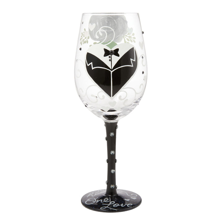 Two Hearts One Love Groom Hand Painted Wine Glass