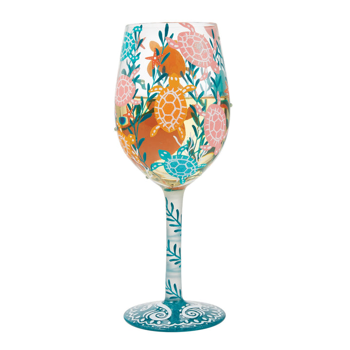 Sea Turtle Delight Hand Painted Wine Glass