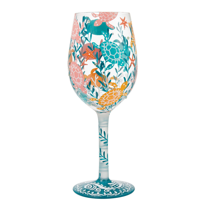 Sea Turtle Delight Hand Painted Wine Glass