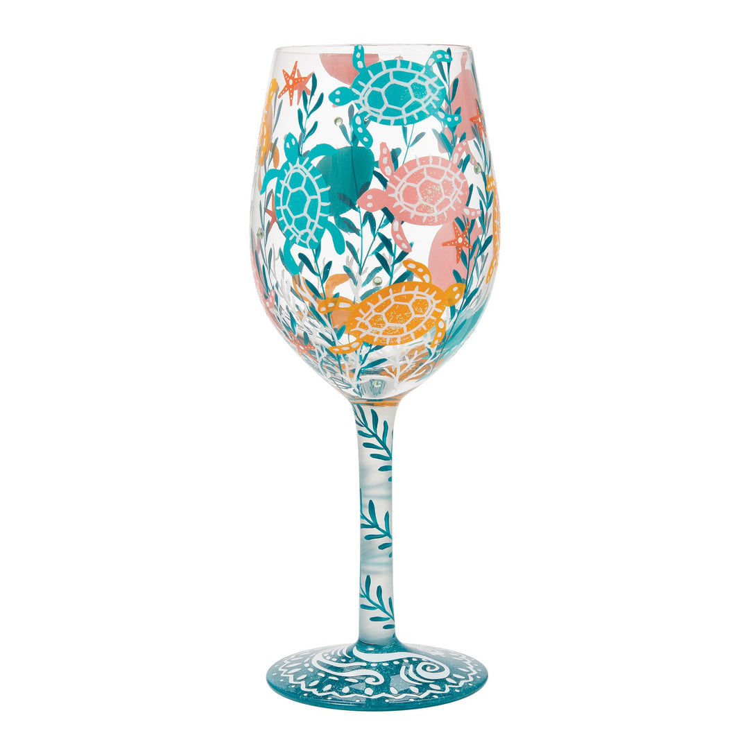 Sea Turtle Delight Hand Painted Wine Glass