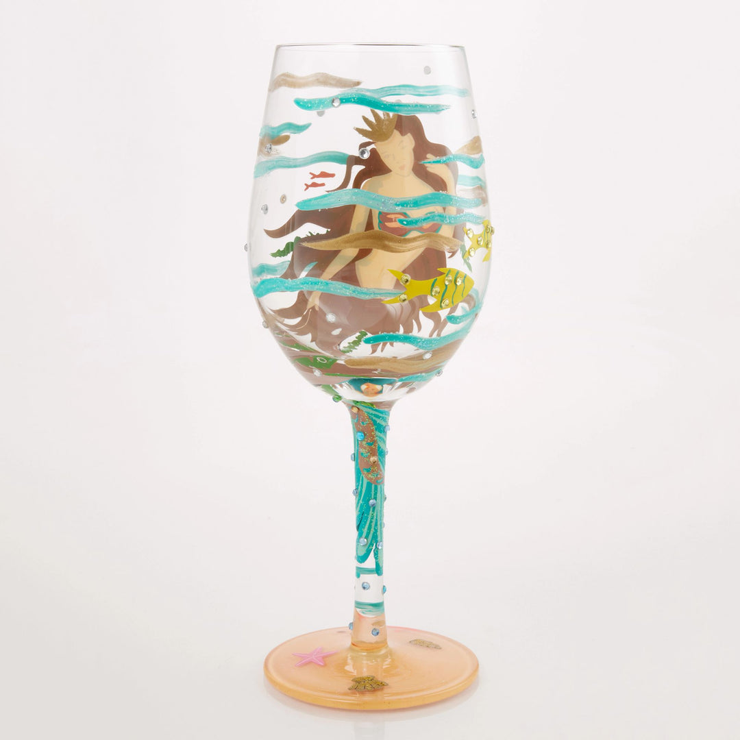 Mystical Mermaid Hand Painted Wine Glass