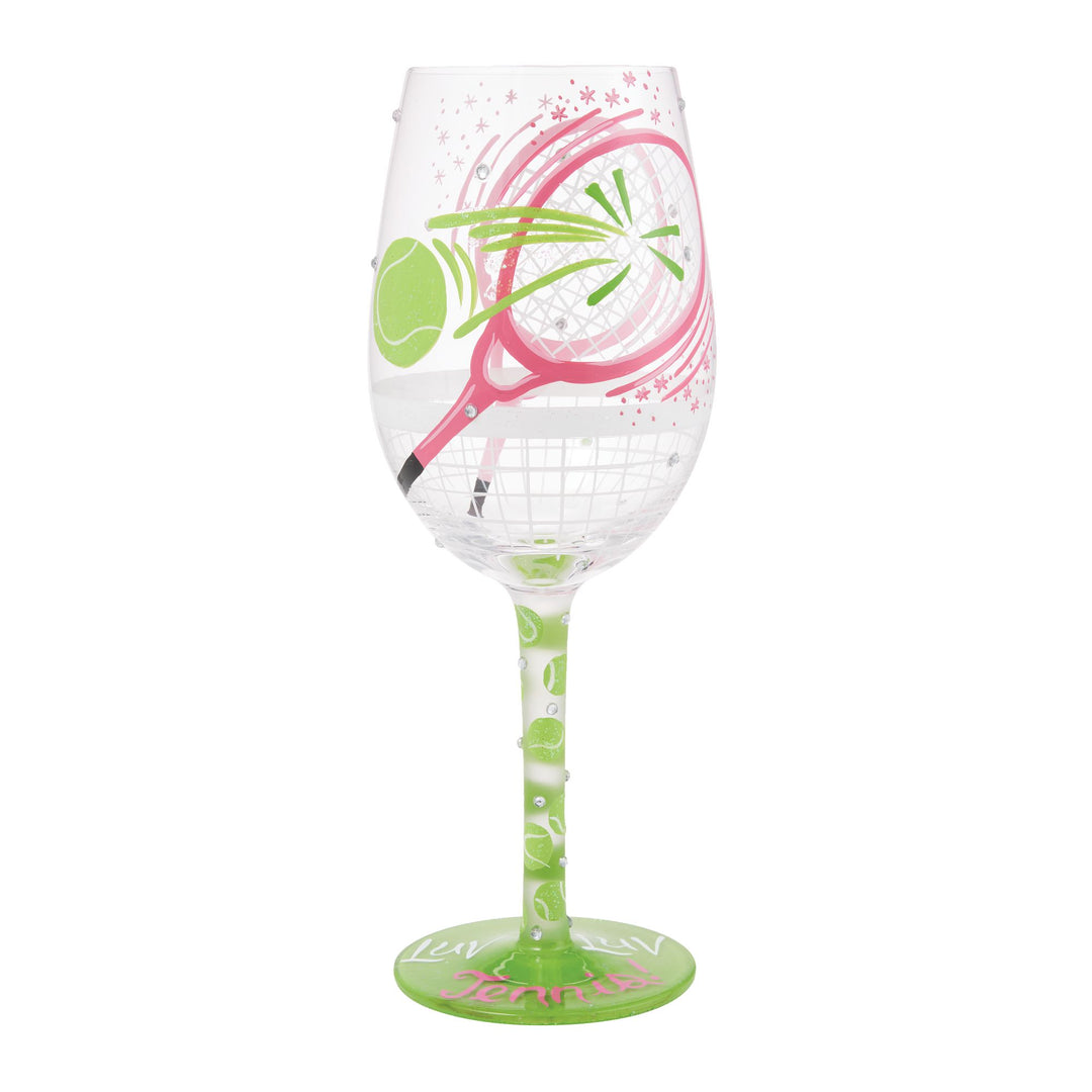 I Luv Luv Tennis Hand Painted Wine Glass