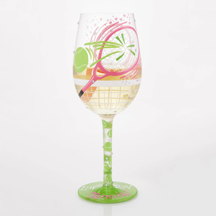 I Luv Luv Tennis Hand Painted Wine Glass