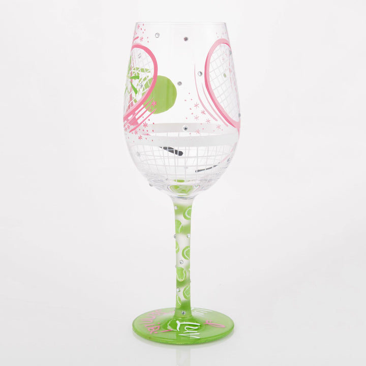 I Luv Luv Tennis Hand Painted Wine Glass