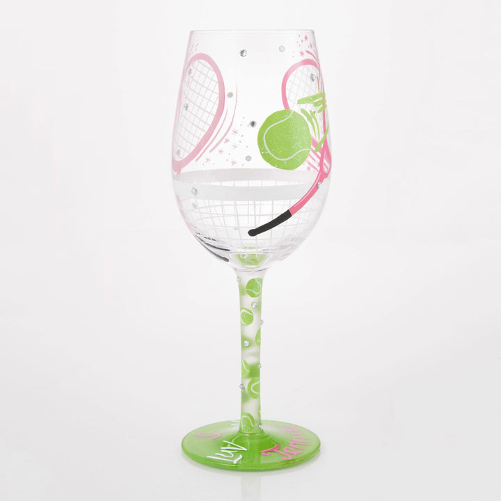 I Luv Luv Tennis Hand Painted Wine Glass