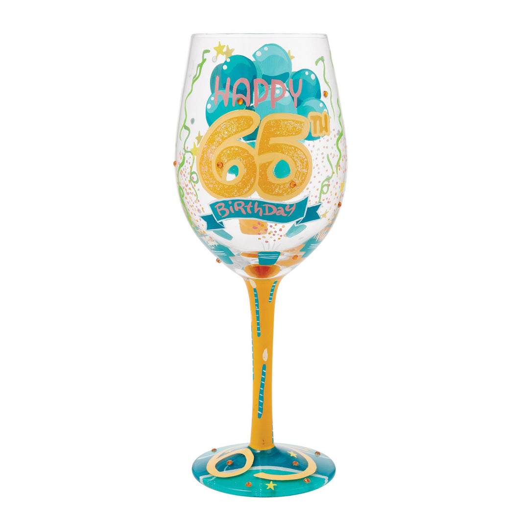 Happy 65th Birthday Hand Painted Wine Glass