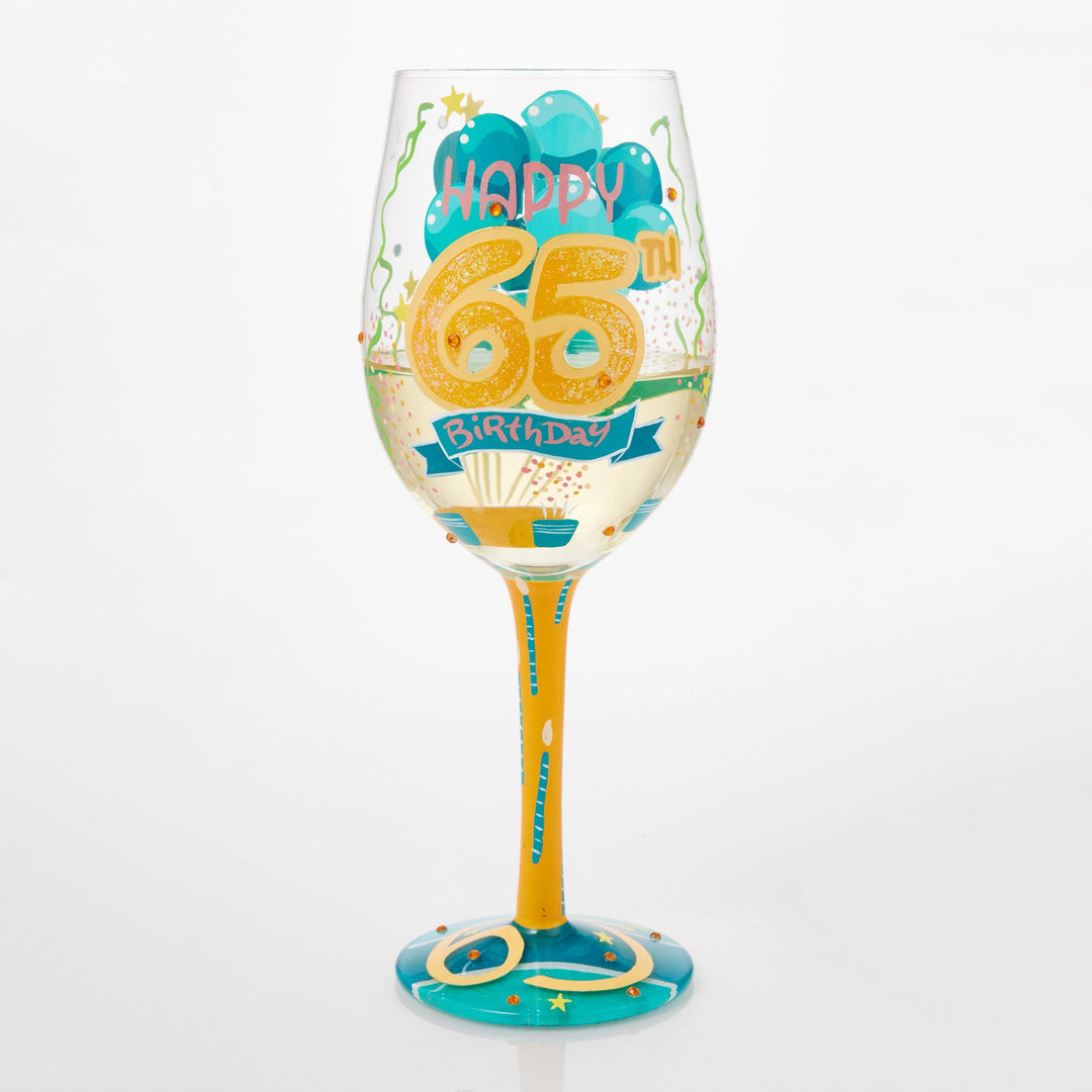 Happy 65th Birthday Hand Painted Wine Glass