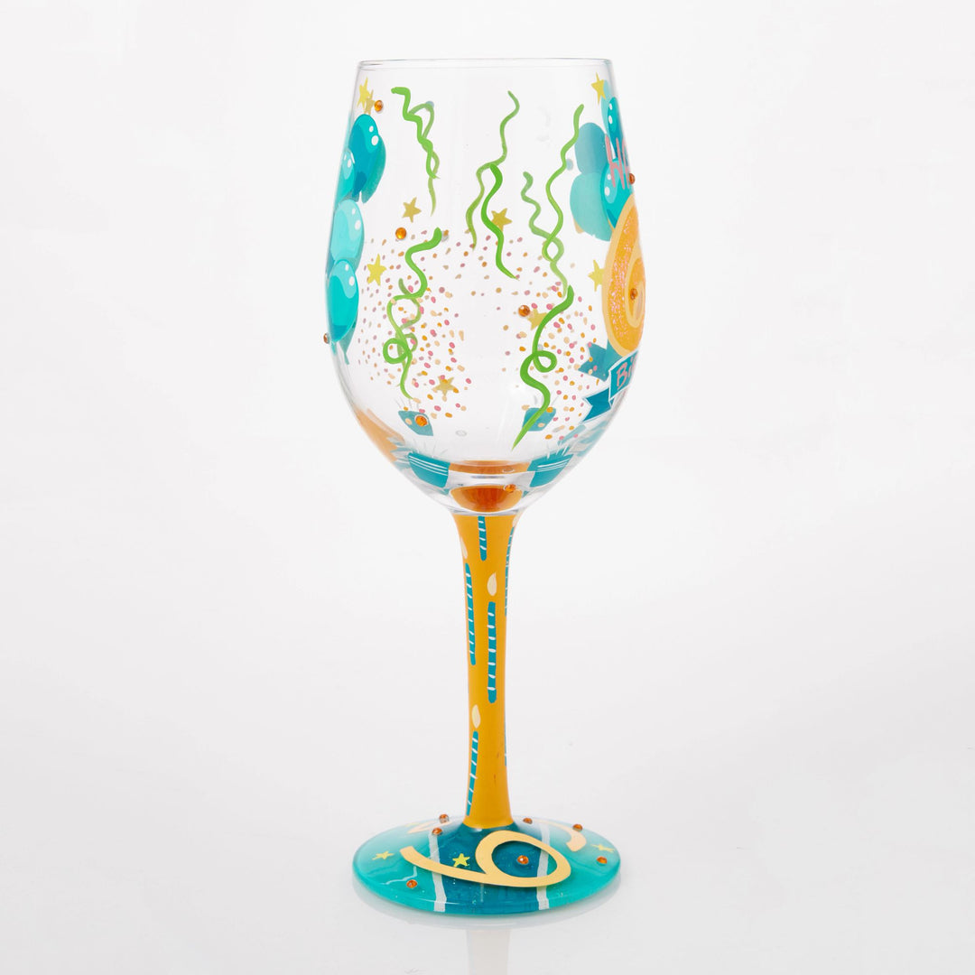 Happy 65th Birthday Hand Painted Wine Glass