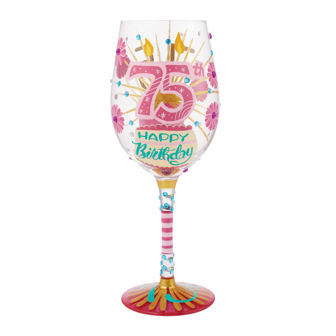 Happy 75th Birthday Hand Painted Wine Glass