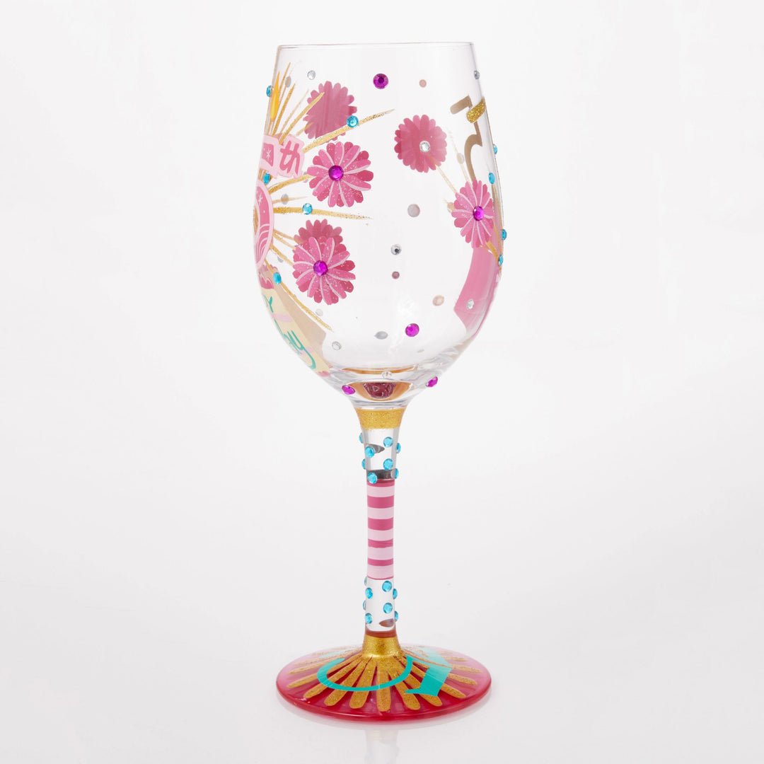 Happy 75th Birthday Hand Painted Wine Glass