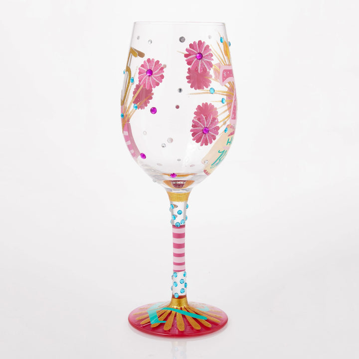 Happy 75th Birthday Hand Painted Wine Glass