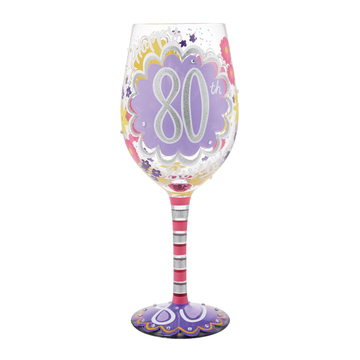 Happy 80th Birthday Hand Painted Wine Glass