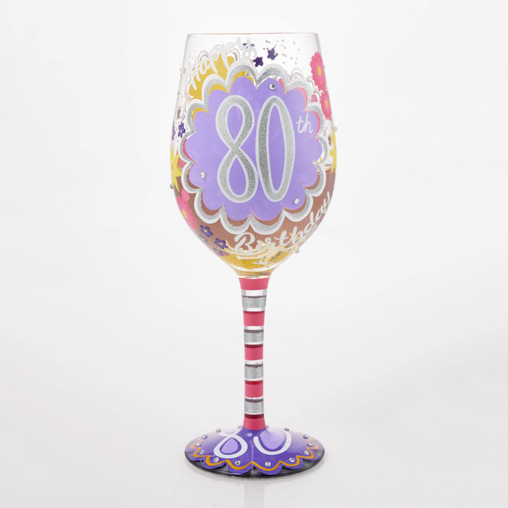 Happy 80th Birthday Hand Painted Wine Glass