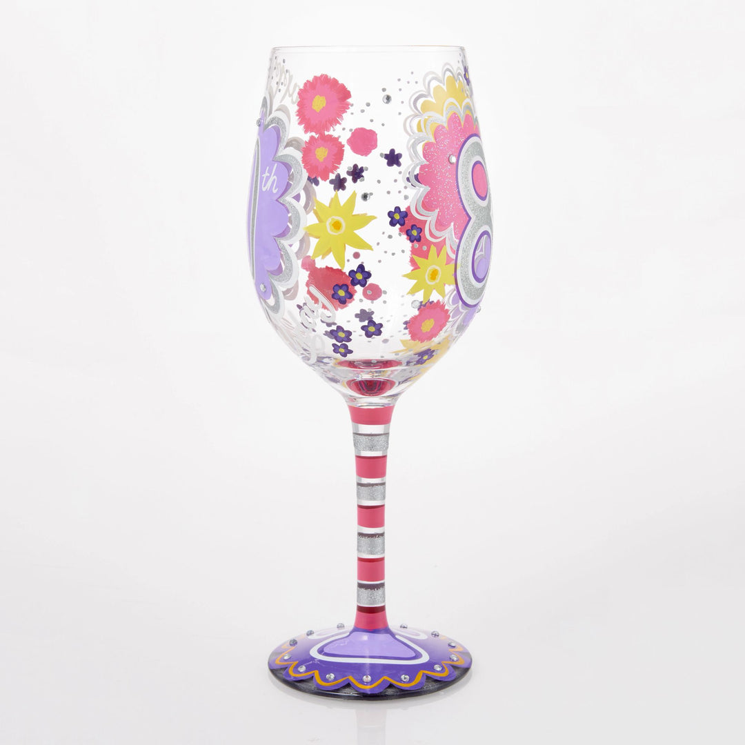 Happy 80th Birthday Hand Painted Wine Glass