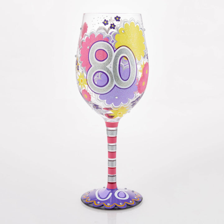 Happy 80th Birthday Hand Painted Wine Glass