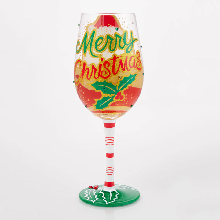 Here Comes Santa Claus Hand Painted Wine Glass