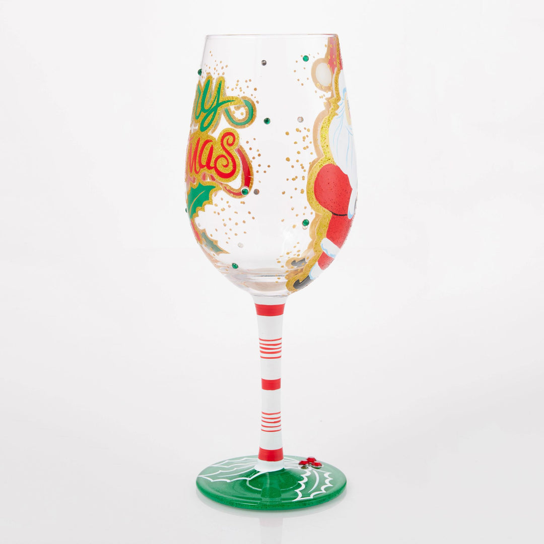 Here Comes Santa Claus Hand Painted Wine Glass