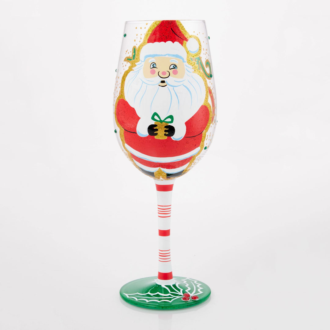 Here Comes Santa Claus Hand Painted Wine Glass