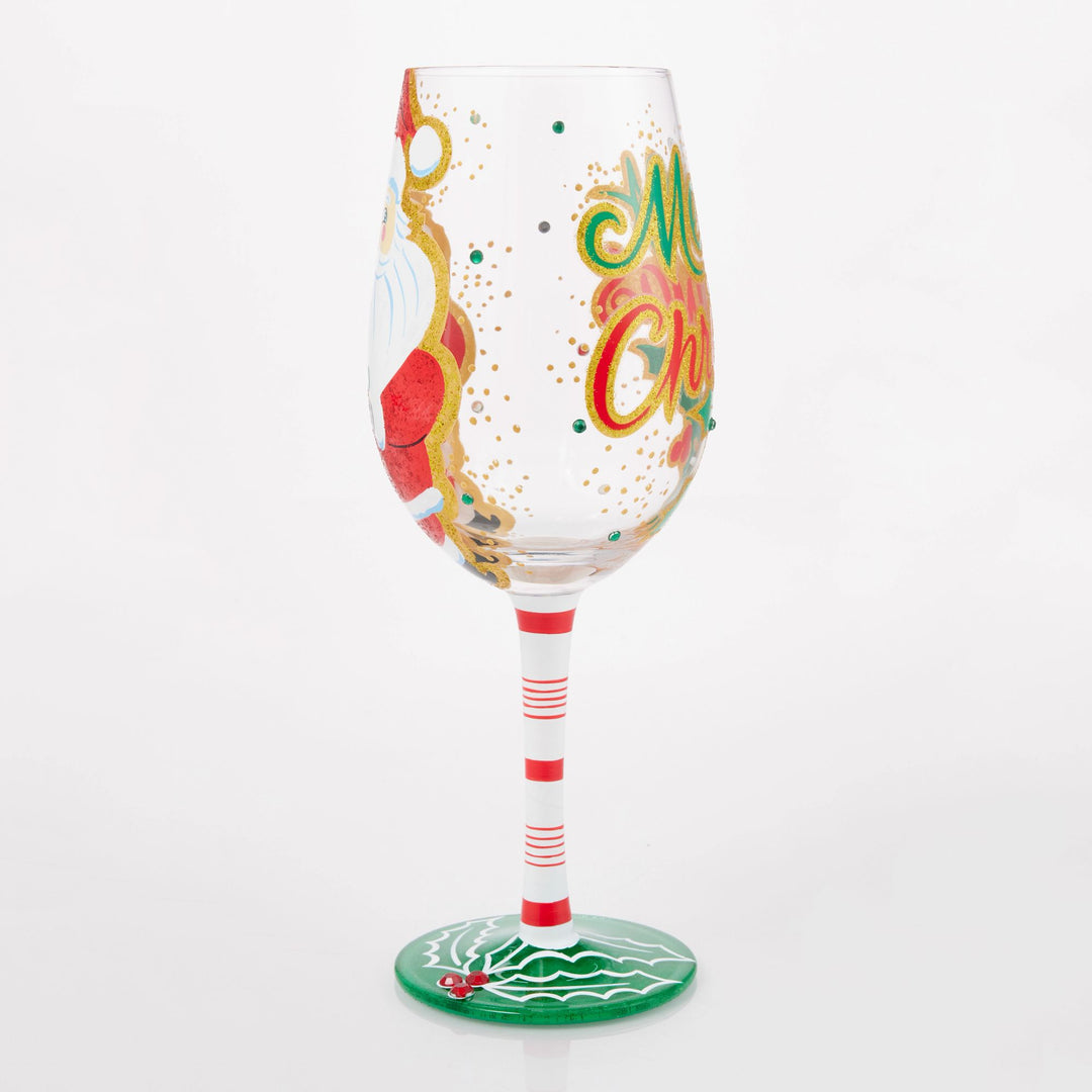 Here Comes Santa Claus Hand Painted Wine Glass