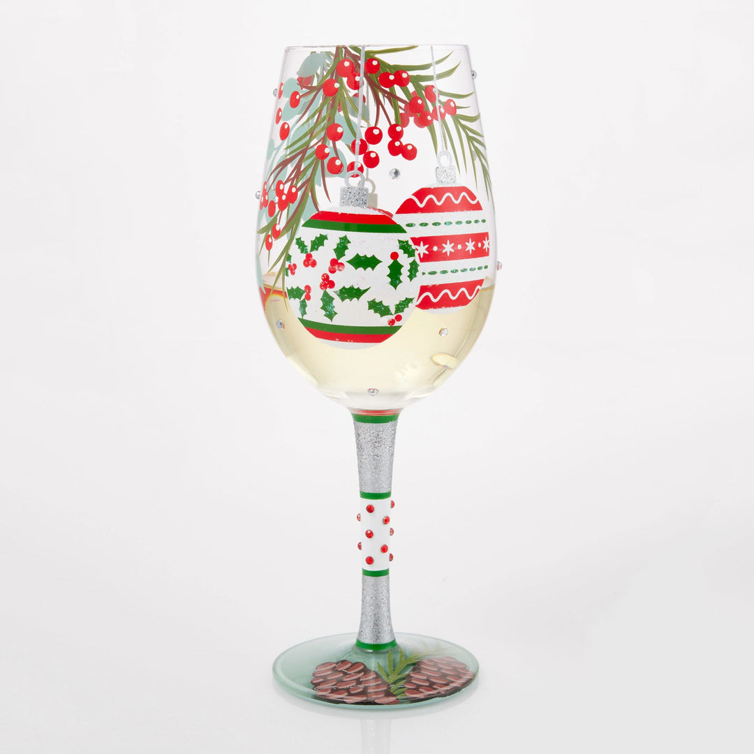 Warm Holiday Wishes Hand Painted Wine Glass