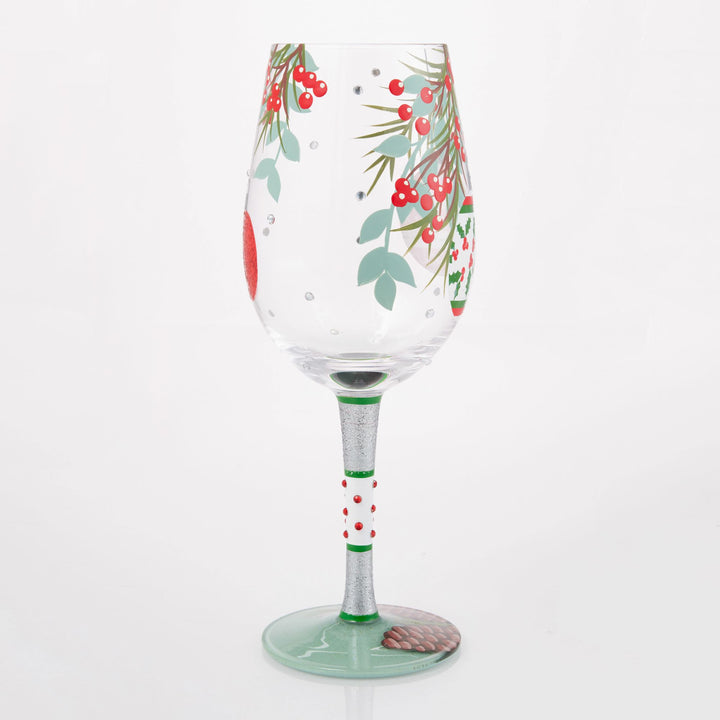 Warm Holiday Wishes Hand Painted Wine Glass