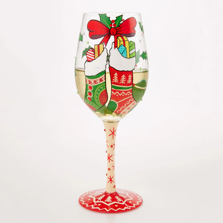 Stockings with Care Hand Painted Wine Glass