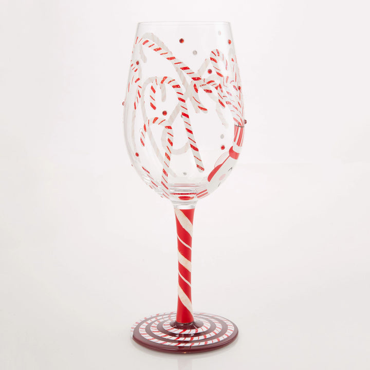 Candy Cane Jar Hand Painted Wine Glass