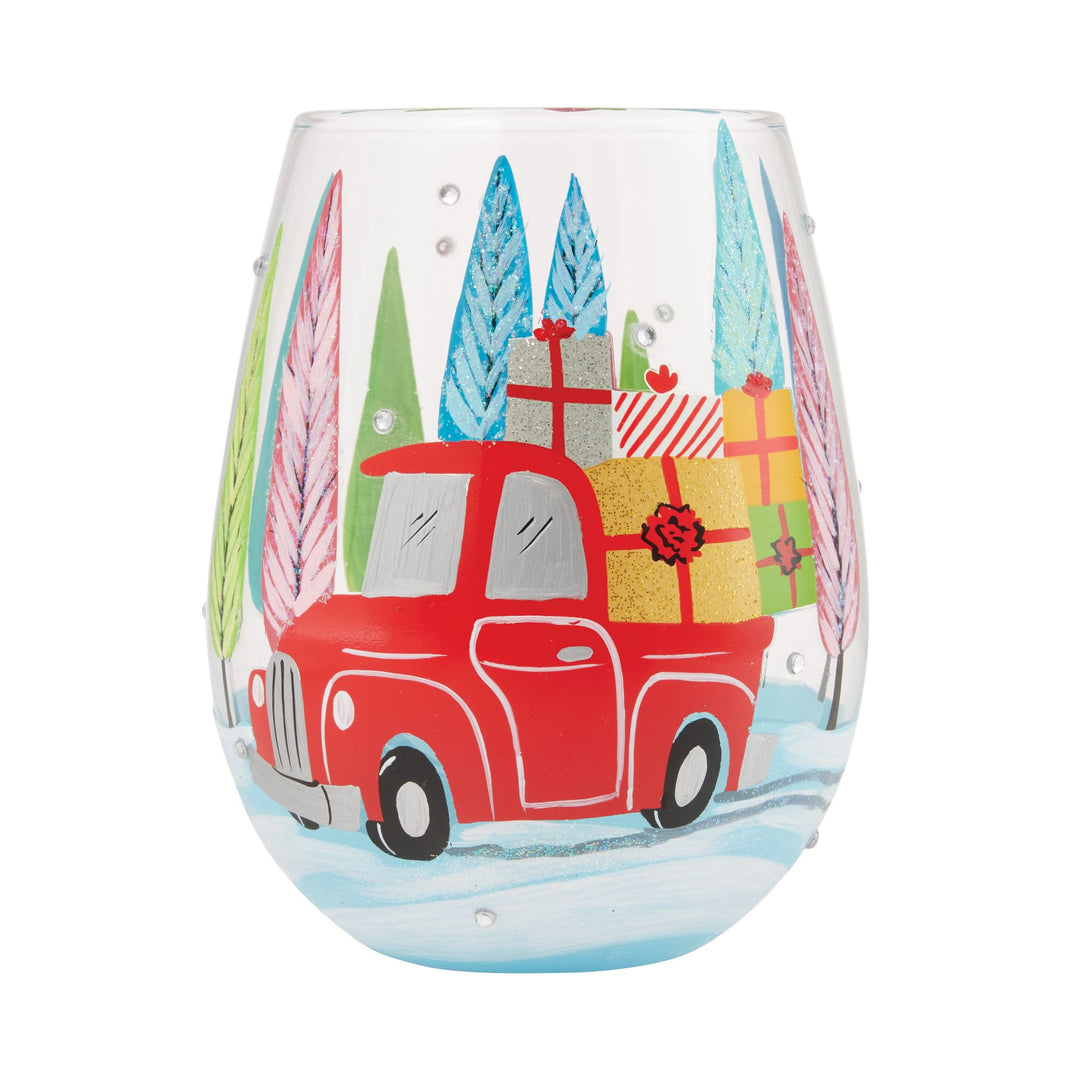Christmas Haul Hand Painted Stemless Wine Glass