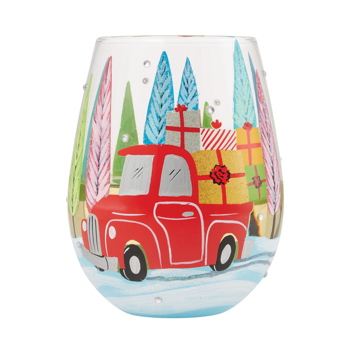 Christmas Haul Hand Painted Stemless Wine Glass