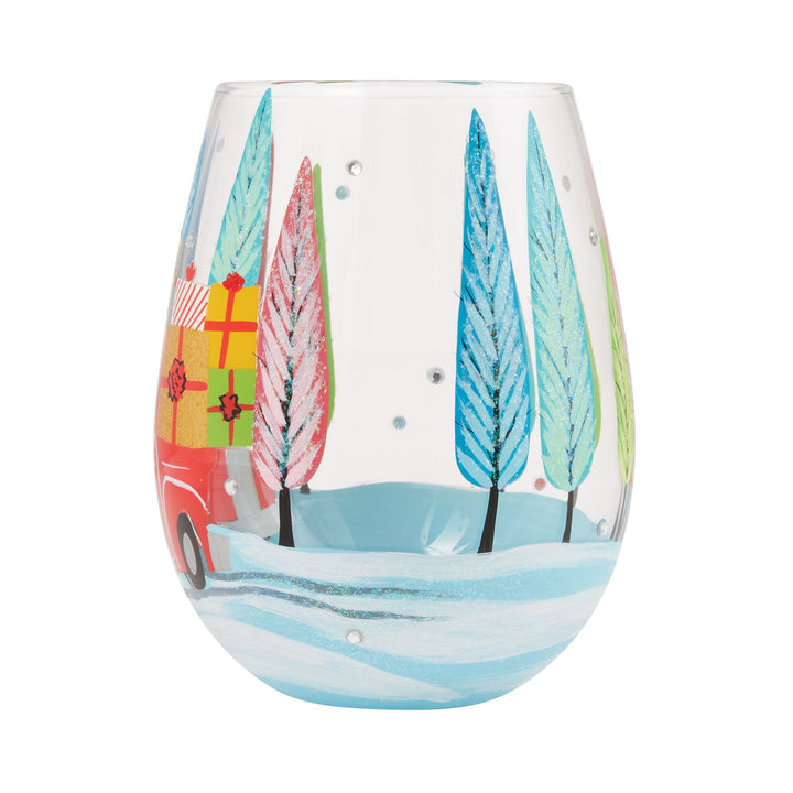 Christmas Haul Hand Painted Stemless Wine Glass
