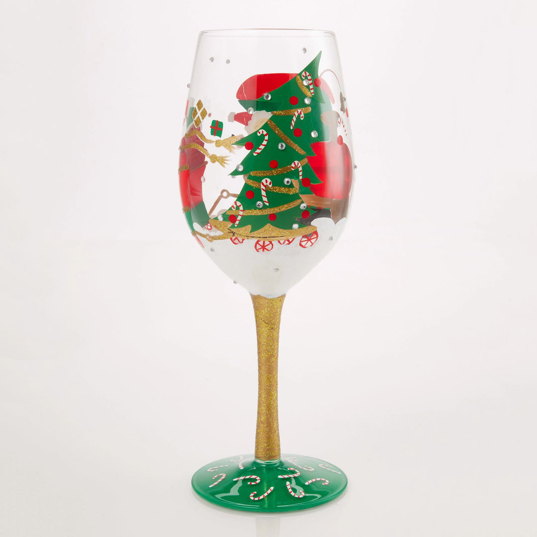 Santa's Chuggin' Along Hand Painted Wine Glass