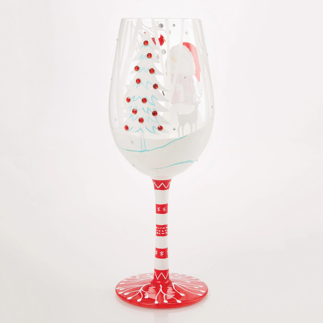 Crimson and Snow Hand Painted Wine Glass